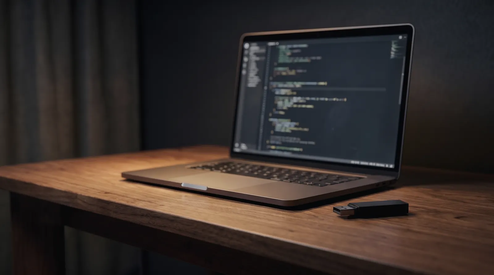 A laptop at night showing a terminal window
