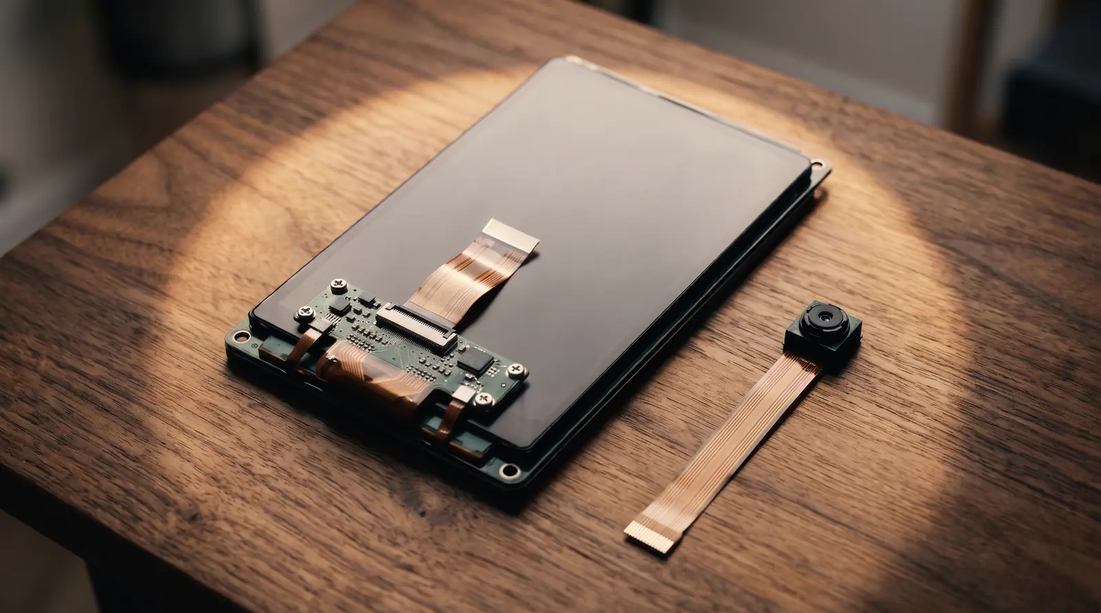 The back of a touch display beside a camera module