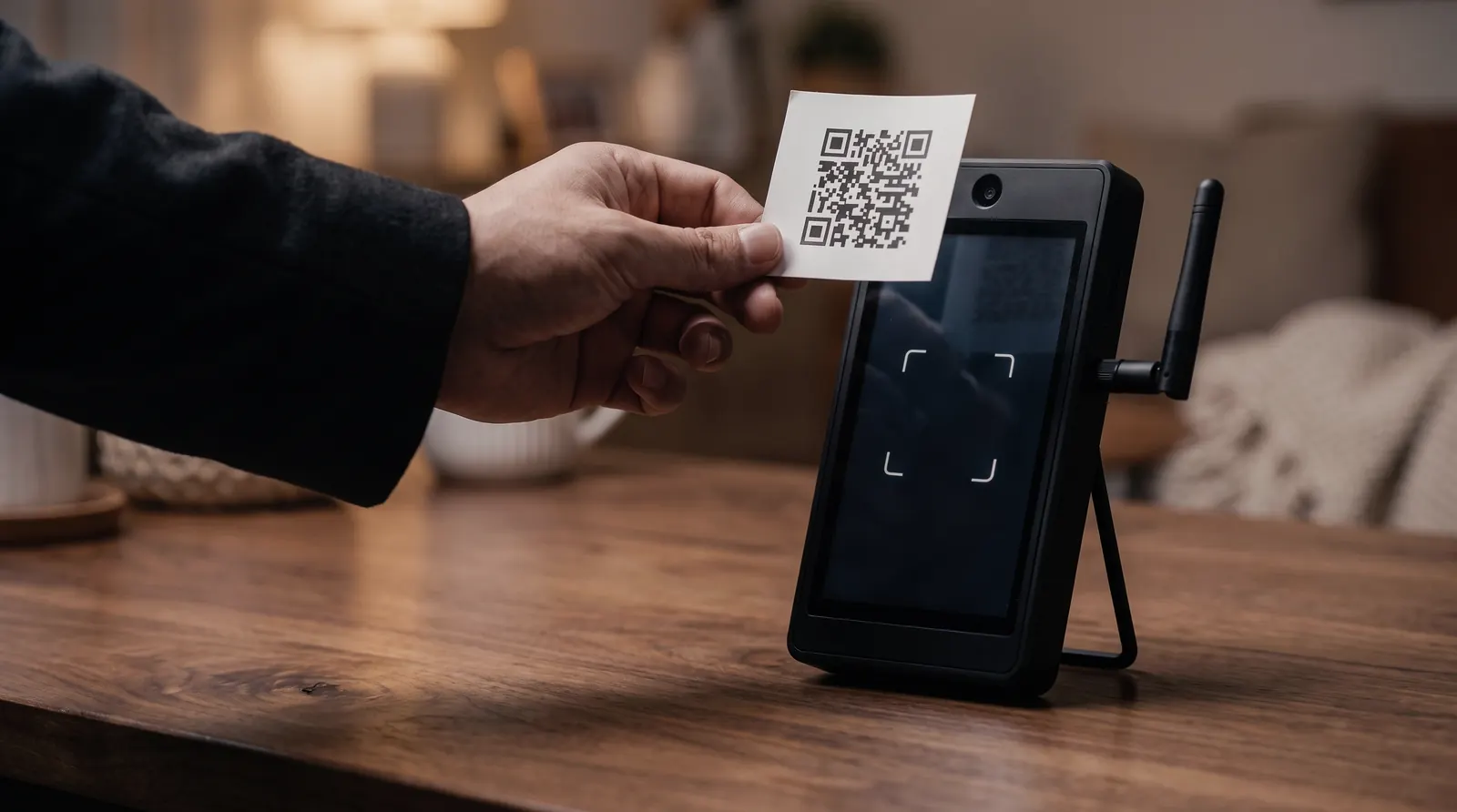 The kit's camera reading a QR card